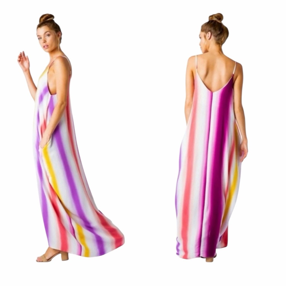 Love In Multicolor Gradient Maxi Dress One Size Flowy Resort Boho Beach